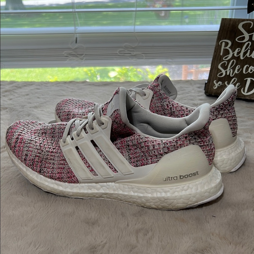 Adidas Women's Ultra Boost Pink and White Sneakers